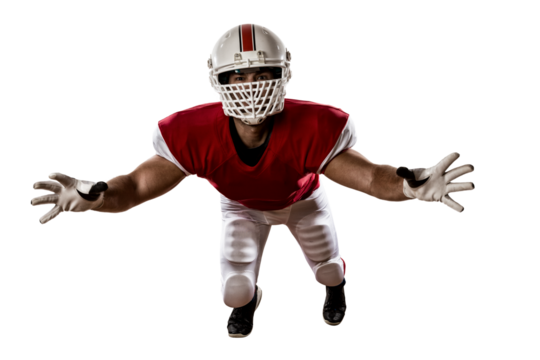 Football Player with a  Red uniform on a transparent background. PNG file.
