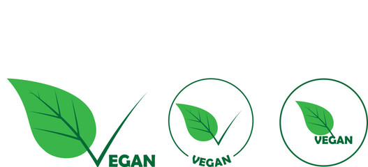 Vegan icon in three different orientation. Green Vegan icon.