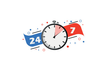 24 7 hours service design with clock vector