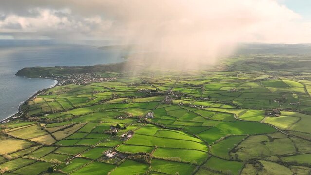 Aerial view of clouds over Ballygally on the Co Antrim coastline Northern Ireland