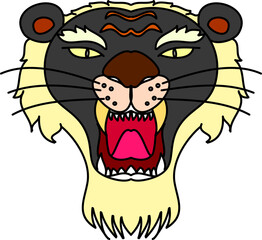 Tiger face sticker vector.Tiger head traditional tattoo.Vector of Japanese tiger for sticker or printing on T-shirt.line for doodle art and illustration for coloring book.