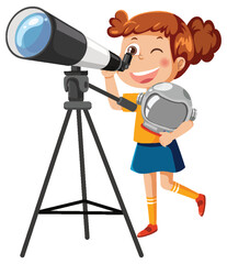 A girl looking through telescope