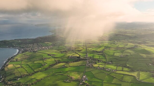 Aerial view of clouds over Ballygally on the Co Antrim coastline Northern Ireland