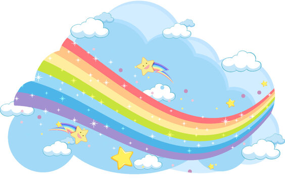 Pastel rainbow with clouds isolated