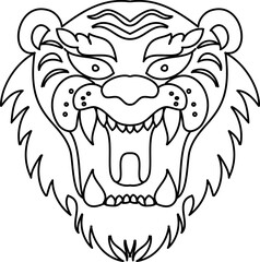 Tiger face sticker vector.Tiger head traditional tattoo.Vector of Japanese tiger for sticker or printing on T-shirt.line for doodle art and illustration for coloring book.