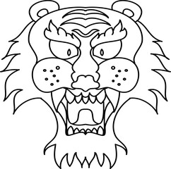 Tiger face sticker vector.Tiger head traditional tattoo.Vector of Japanese tiger for sticker or printing on T-shirt.line for doodle art and illustration for coloring book.