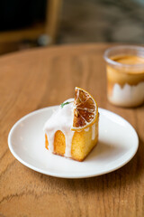 lemon pound cake on white plate