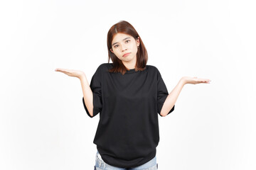 Doubt Confused, Don't know Gesture Of Beautiful Asian Woman Isolated On White Background