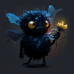 A blue monster with cute, flying wings created with generative AI technology