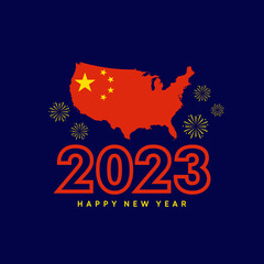 Happy New 2023 Year with flag of China. Suitable for greeting card  poster and banner