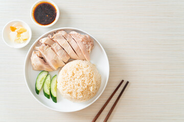 Hainanese chicken rice or rice steamed with chicken soup