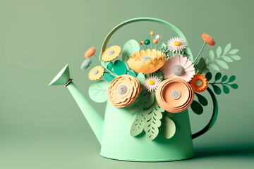 Spring flower bouquet in watering can.