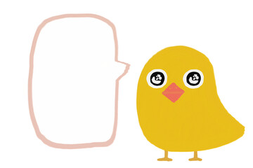 お目目がキラキラで嬉しそうなヒヨコの吹き出し（油彩）