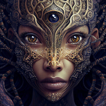 A portrait of a beautiful-faced alien created with generative AI technology