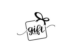 Letter gift box initial handwriting vector logo design, gift box logo design, gift ribbon vector logo design