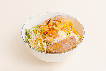 Bun mam nem, Vietnamese rice noodle with pork and fermented anchovy dipping sauce, Vietnamese food...