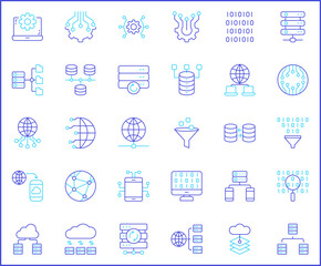 Simple Set of big data Related Vector Line Icons.
Vector collection of database, network, processing, analytics, search, mining, filter, flow, cloud and design elements symbols or logo elements