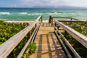 Boardwalk Over Sand Dunes To The Beach, Palm Beach , Florida, USA