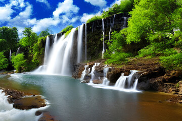 Magnificent waterfalls in a beautiful sunny day, Generative AI technology