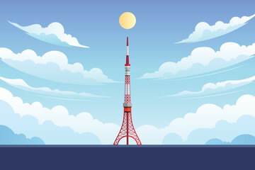 Tokyo Japan tower sky antenna station cloud background vector