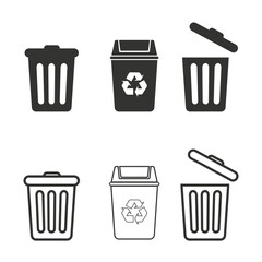 set of trash bin, recycle bin simple icon design on white background
