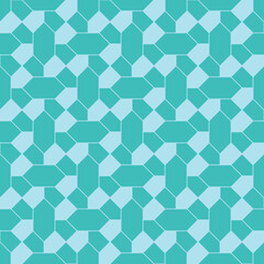 Blue diamond shape and diagonal line pattern on blue background. Linked diagonal line and hexagon shape. Blue lattice pattern on light blue background. Abstract maze backdrop.