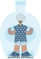 The man is inside the bottle. Alcohol addiction treatment.