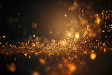 Abstract luxury gold background with gold particle. glitter vintage lights background. Christmas Golden light shine particles bokeh on dark background. Gold foil texture. Holiday concept © Katynn