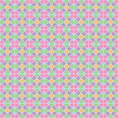 Colorful square and diagonal line pattern on multicolor background. Linked diagonal line on square and octagon shape. Colorful lattice pattern on pastel background. Abstract maze backdrop.