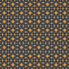 White square and diagonal line pattern on black background. Linked diagonal line on square and octagon shape. White lattice pattern on black background. Abstract maze backdrop.