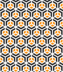 Black and white hexagon shape on orange background.