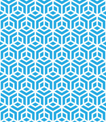 White hexagon shape on blue background.