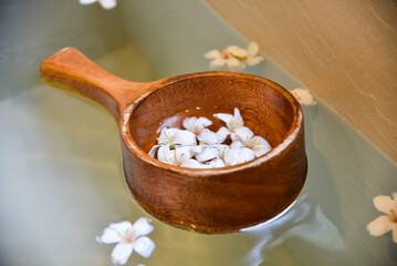 Vernicia fordii (Tung oil flower) in a romantic bathroom