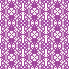 White maze circle and white line pattern on pink background. Colorful seamless interlocking circle pattern on pink backdrop.