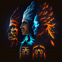 Naklejka premium Identity expressed in an alternative style via masks. Multiple masks integrated with landscapes in a double exposure style.