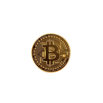 Bitcoin Digital Currency Golden Coin Isolated On White Background.