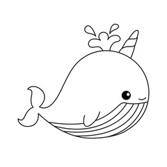 Cute Narwhal Outline Isolated