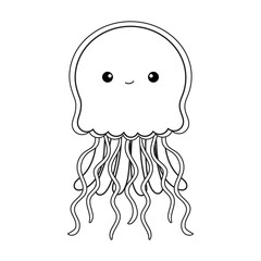 Cute Jellyfish Outline Isolated