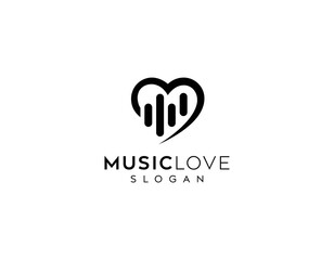 Sound Wave with Love Logo Design, Wave Music Logo, Dj Logo design, Love Music or Music Love vector logo design