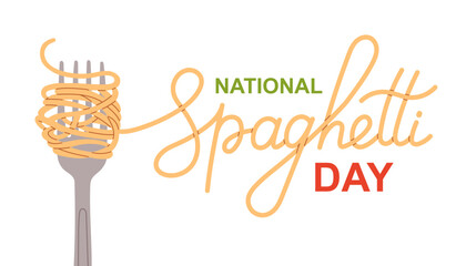 National Spaghetti Day. Spaghetti Word, Pasta and Fork