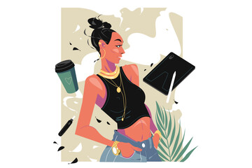 Woman in casual clothes with graphics tablet