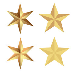 Obraz premium A set of gold stars. Glossy Christmas yellow badge. Design elements for holidays. A shiny yellow metal badge or medal template. Vector illustration