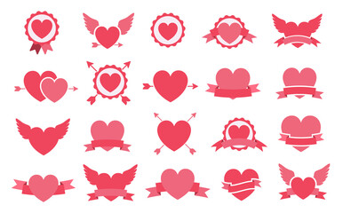 Valentines day with red heart shapes stickers labels tags banner icons design