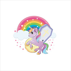 Vector cute cartoon unicorn characters. star and rainbow colorful. vector art illustration with happy 