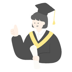 Hand drawn illustration of a graduate with thumbs up.