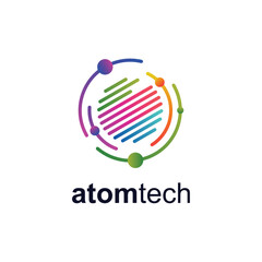 colorful atom tech logo for your technology company