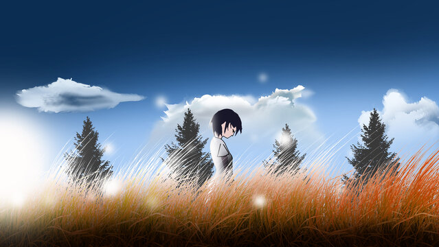 anime girl with snow fall design digital art