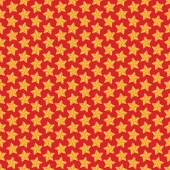 Christmas golden star on red background in seamless pattern
