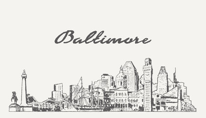 Baltimore skyline, Maryland, USA - obrazy, fototapety, plakaty