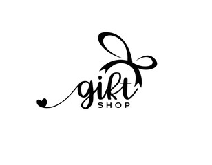 Letter gift shop initial handwriting vector logo design, gift shop logo design, gift love ribbon vector logo design
